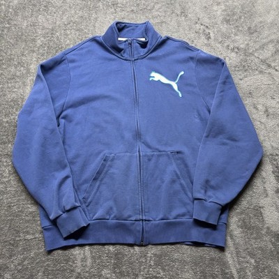 Puma Track Jacket Mens XL Blue Full Zip Sweatshirt Gym Training Workout Pockets