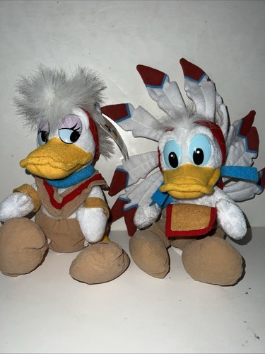 Disney Parks Exclusive Frontierland Indian Donald Daisy Duck Beanie Baby Tags