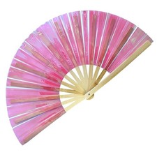 Large Folding Portable Party Handheld Laser Clack Hand Fan Pink Color