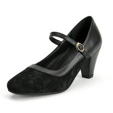 Women's Chunky Heel Pumps Mary Jane Closed Round Toe Evening Wedding Dress Shoes