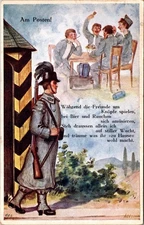 WWI German Military Postcard Am Posten Guard Duty Humor Soldiers Beer 1250