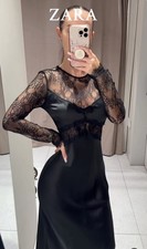 ZARA NWT WOMAN SS25 LONG COMBINATION LACE DRESS BLACK | 8741/266