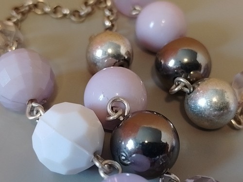 "ST1" vintage lovely 3 row lilac shades silver black lucite beads necklace - Picture 6 of 7