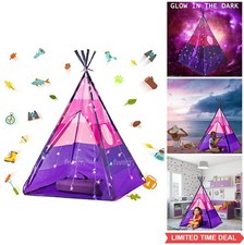 Kids Teepee Tent with Star Lights Pink Playhouse for Children Indoor Outdoor