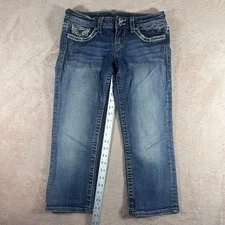 Vigoss The Chelsea Capri Jeans Women’s 5/6 Blue 21” Inseam Embellished Bling