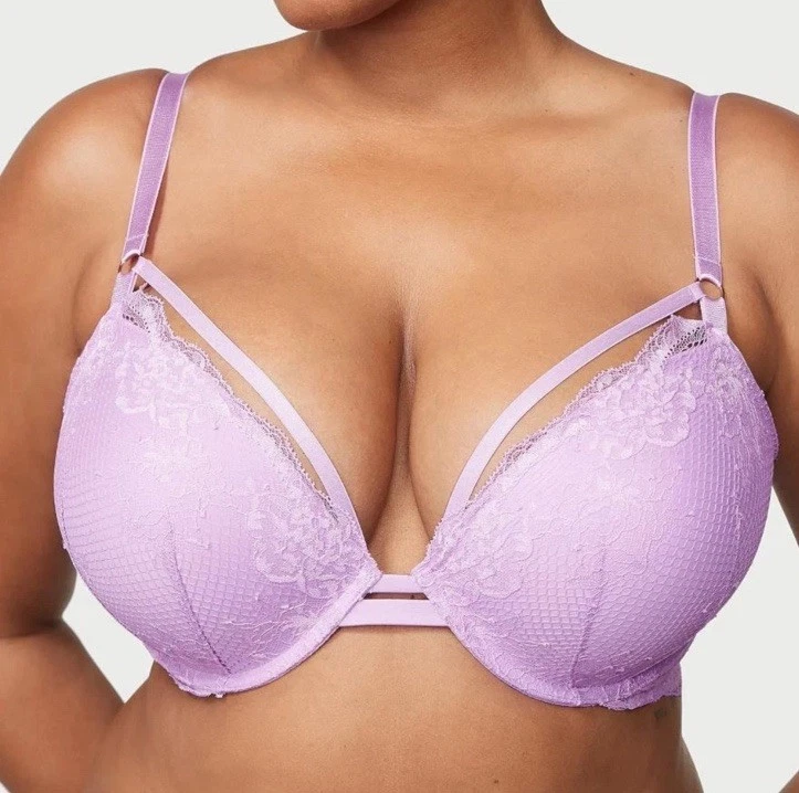 Victoria’s Secret Conjunto de Sujetador Push Up de Red con Tiras en V Lila Sedosa Nuevo con Etiquetas Foto 3 de 4