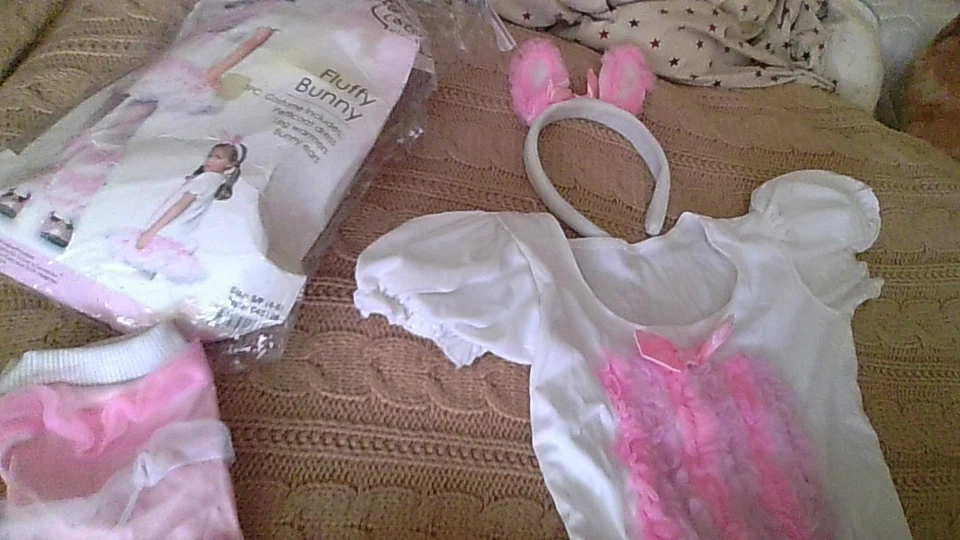 Fluffy Bunny Girls S(4-6) Pink 3-Pc Rabbit Costume Dress/Ears/Leg Warmers *Used - Image 3 of 4