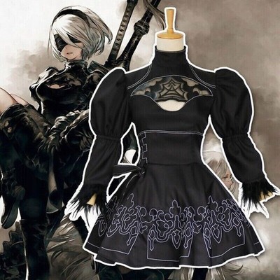 NieR Automata 2B Cosplay Kostüme Anime Lolita Dress Book Week Outfit Schwarz Neu