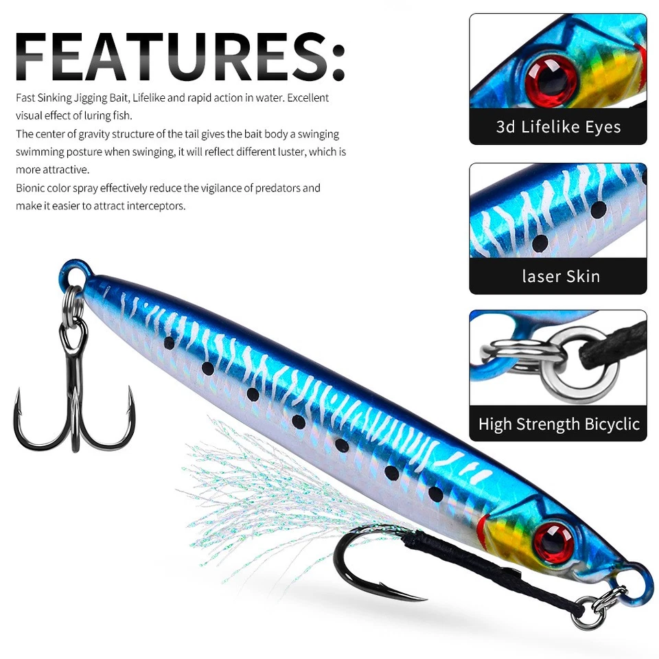 5pcs 14g-100g Metal Jig Lure Casting Spoon Jigging Bass Saltwater Fishing Tackle - Image 3 of 4