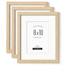 8x10 Picture Frame with Mat for 5x7 Set of 3, Natural Solid Oak Wood Picture ...
