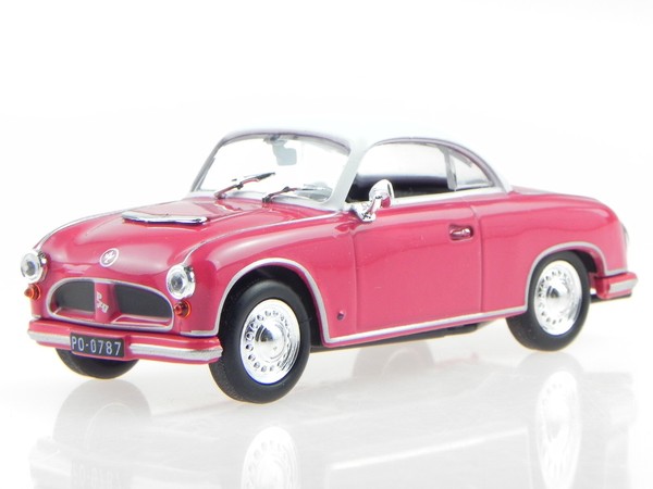 AWZ P70 Coupe Rot Dach Weiss DDR Ostalgie Modellauto In Vitrine 1:43-image