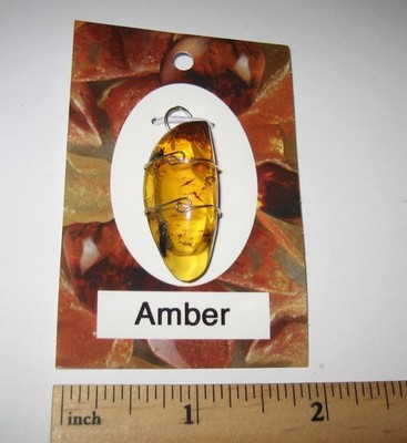 1.4'' POLISHED NATURAL AMBER FOSSIL TREE SAP STERLING SILVER WIRE WRAP PENDANT *1
