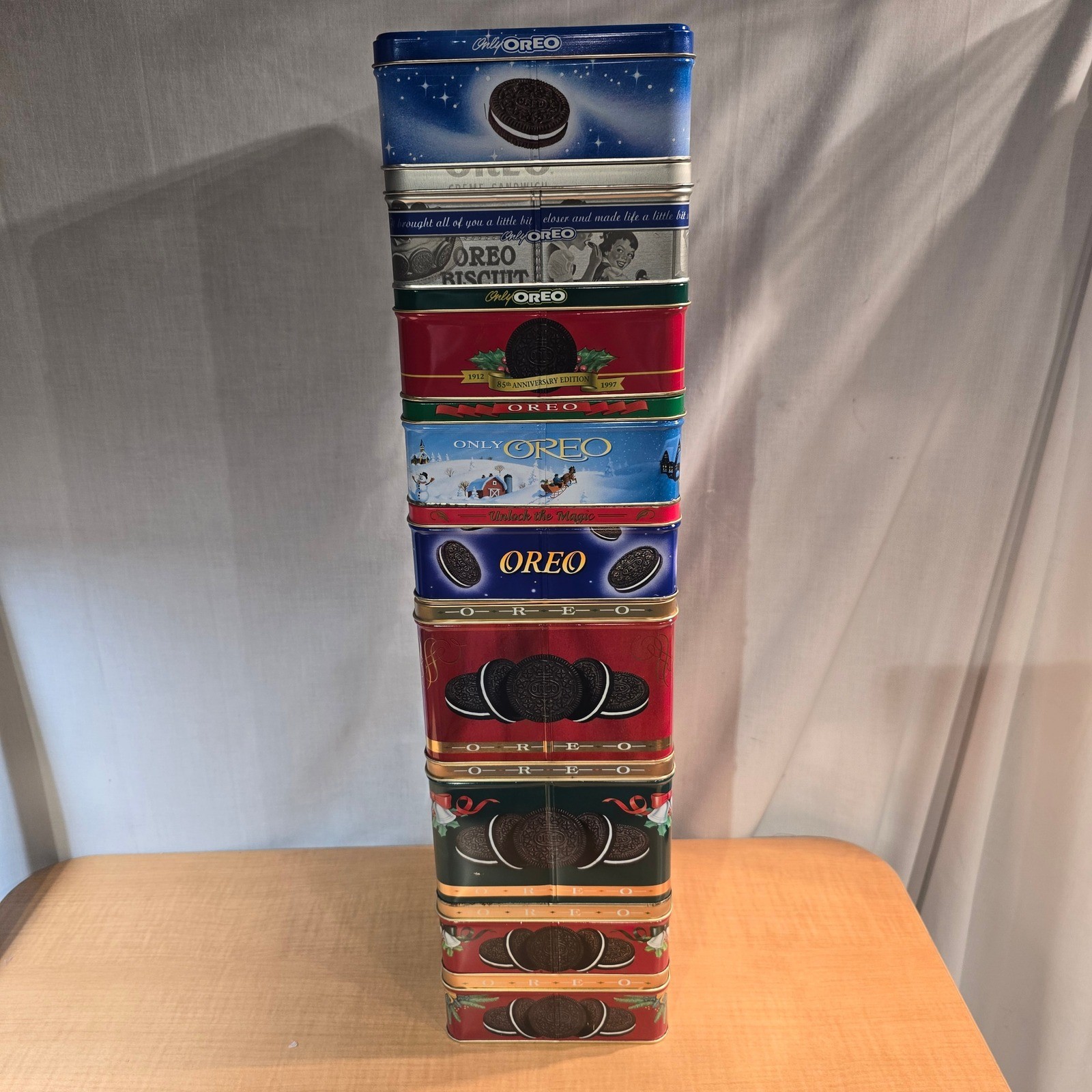9 Vintage Oreo Cookie Tins 1990s - 2000s. Empty tins Christmas Themed.
