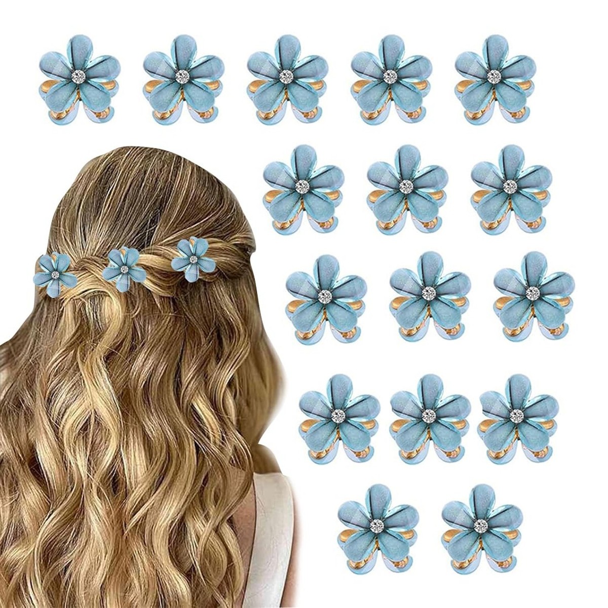 Mini Pearl Claw Clips with Flower Design, Artificial Pearls and Alloy, Hair Small Hair Clips Mini Pearl Claw Clip, 15 Pcs Small Flower  main image 4