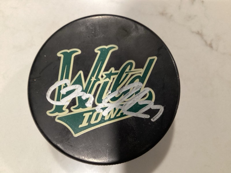 Signed Iowa Wild Hockey Puck With Brett Sutter Autograph