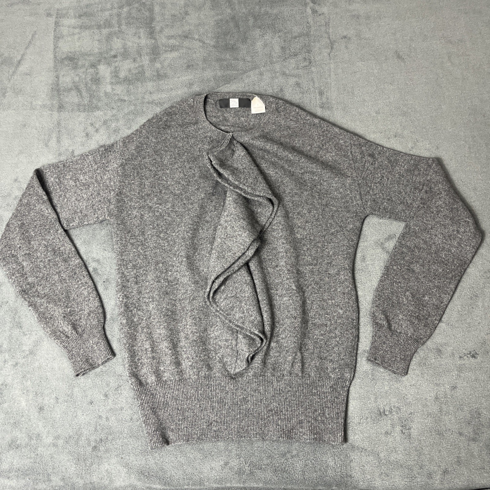 Saks Fifth Avenue Cashmere Sweater Size Small Grey Ruffle Detail
