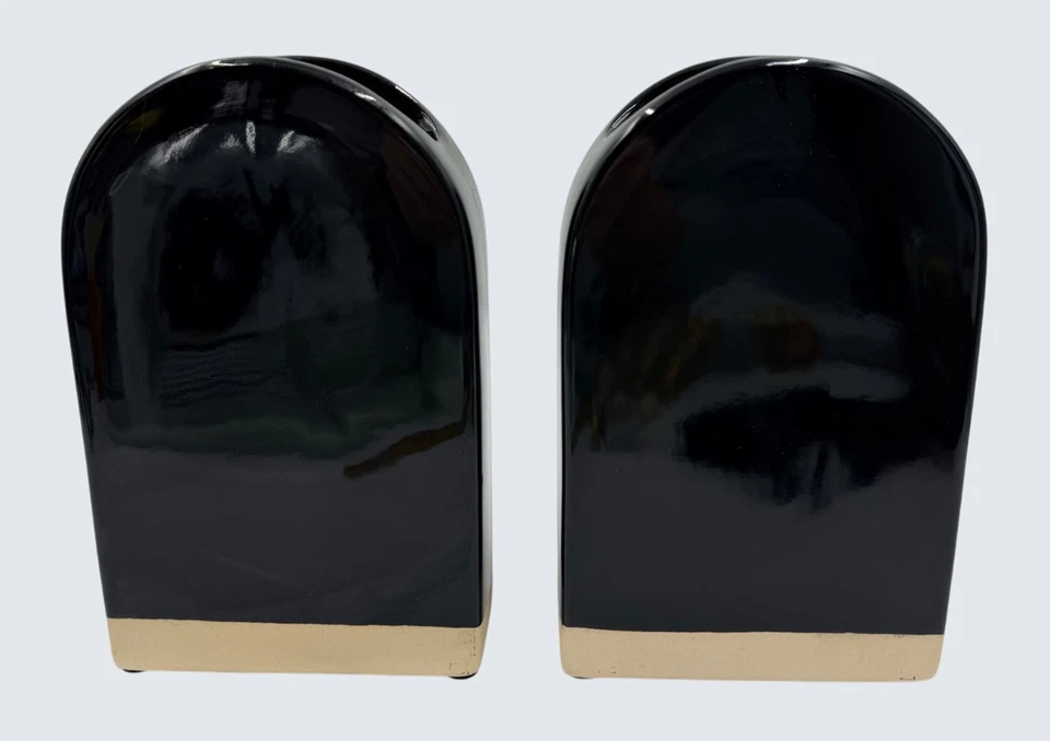 Pair Black Ceramic Art Deco Revival Stepped Vases by Decor USA - Image 4 of 4