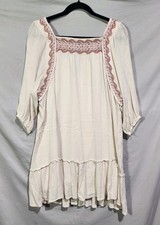 143 Story by Line Up Dress Womens Small Cream Excellent Boho Embroidered Mini