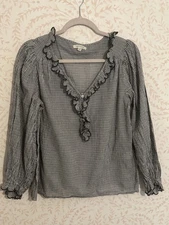 Max Studio Women's Black and White Checkered Ruffle Trim Blk