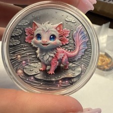 1 oz .999 Fine Copper Colorized Silver Plated Cute Axoloti Dragon