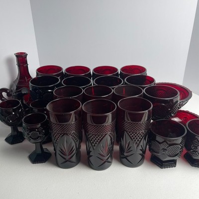 24 PC Ruby Red Cape Cod VTG Avon Glass Set 