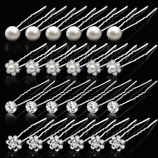40 Pcs Rhinestone Hair Pins for Women Silver Flower Pearl Hair Pins Decorative U