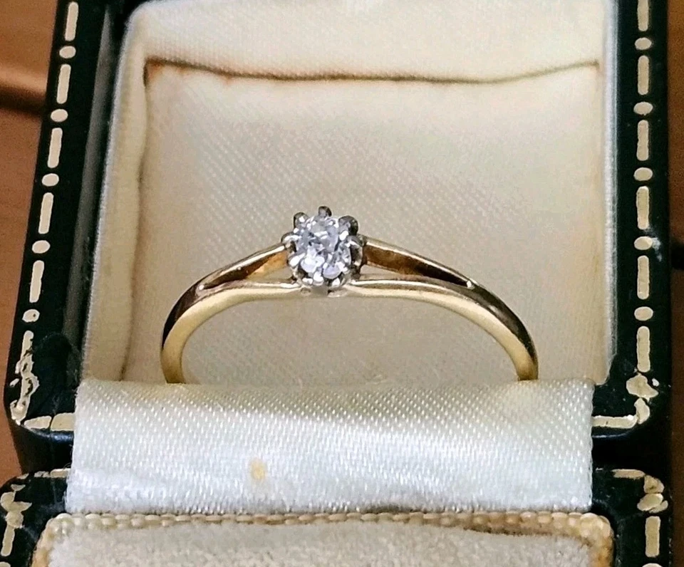 Antiker 18kt Gold Ring Altschliff Minenkissen Diamant Gr. Q1/2-R Viktorianisch. - Bild 1 von 4