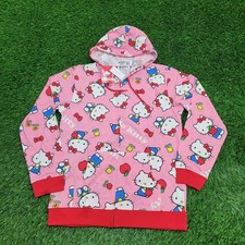 Hello-Kitty AOP Cartoon Zip Hoodie Womens Large 20x2 Pink