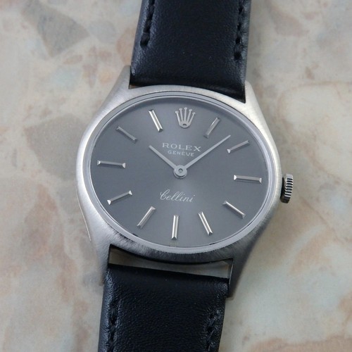 ROLEX Cellini 3802 18KWG Gray Dial 26mm Manual Ladies Watch 1970 Vintage Rare
