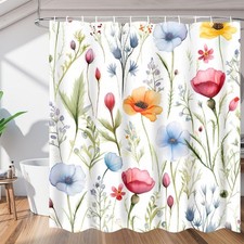 Colorful Wildflower Floral Pattern Waterproof Fabric Shower Curtain with Grom...
