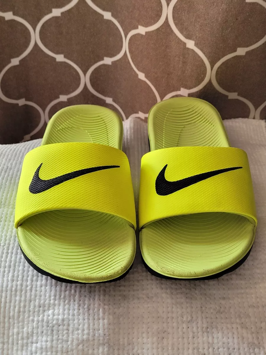 Nike Kawa Slide Sandals Slip On Volt Black Green/Yellow Size 2Y |