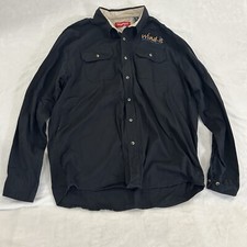 Wrangler Button Up Shirt Large Blue Embroidered Wind It Before You Hunt Size XL