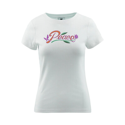 AJC Damen T-Shirt Weiß Peace Print 100% Baumwolle Kurzarm Gr. 38 GR343-38