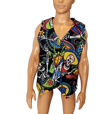 #2 Vest Top Skeleton Day of the Dead Halloween Fits 12'' Boy Fashion Doll 1:6