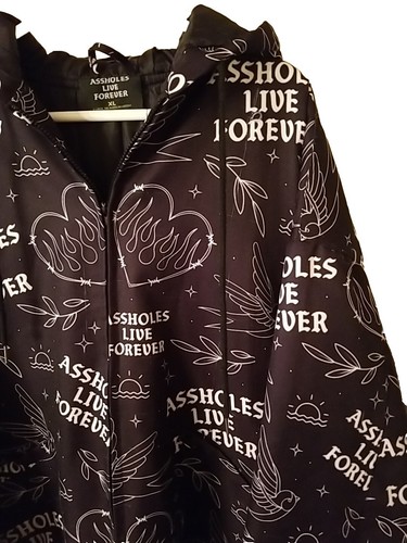 Assholes*s Live Forever ALF Embroidered Jacket Hoodie Black/White Hearts Sz XL - Picture 6 of 12
