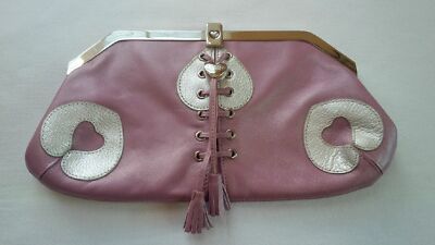 LOVCAT PARIS Genuine Leather Laced Clutch Bag - Dusty Pink & Silver