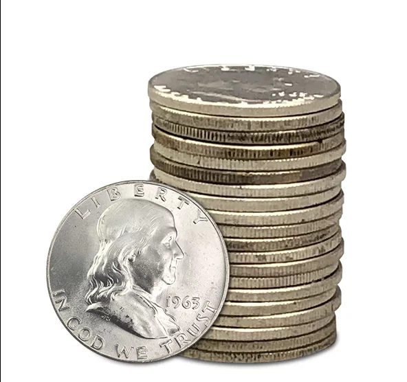 Rollo completo de medio dólar Franklin - 20 monedas - 90 % plata - ¡Elige cuántos rollos! Foto 2 de 4