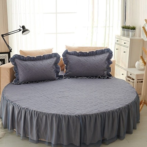 Round Fitted Sheet Cotton Quilted Bedspread Non-slip Mattress Cover Bed Skirts - Picture 15 of 37
