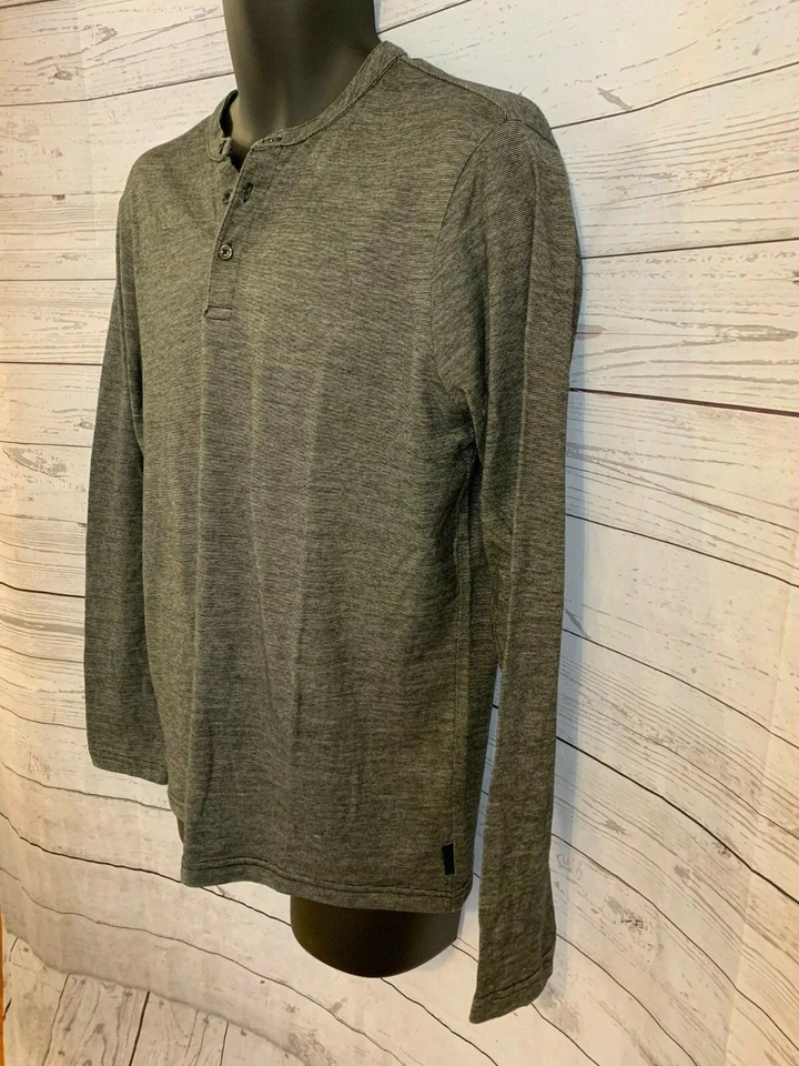 Perry Ellis Hombre Henley Manga Larga 3 Botones Mezcla Algodón Negro/Gris Talla M Foto 3 de 4