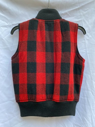 Madewell Sherpa Vest Small Womans Red Plaid Winter Coat Buffalo Check Wool Blend - Picture 3 of 5