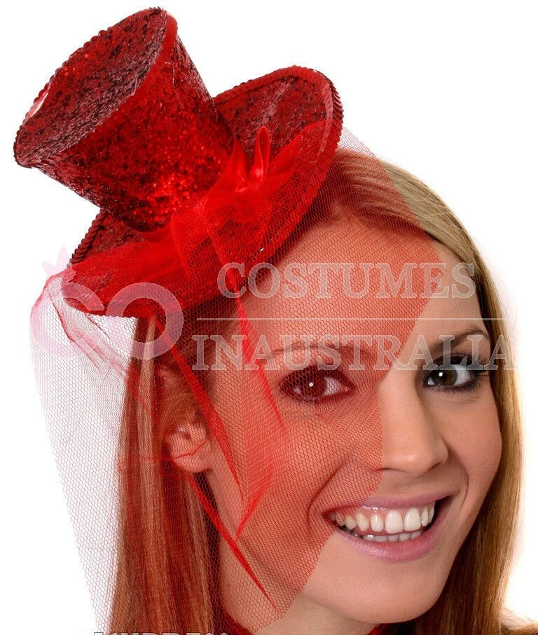 Ladies Fever Mini Glitter Top Hat On Headband Black Silver Pink Gold Red Purple - image 4 of 4