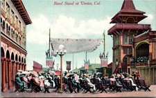 Venice, California People Sitting in Front of Band Stand Vintage Postcard