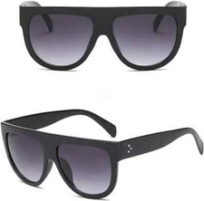 Black Oversized Shadow Sunglasses Flat Top Shield Women's Ladies Gradient UV400