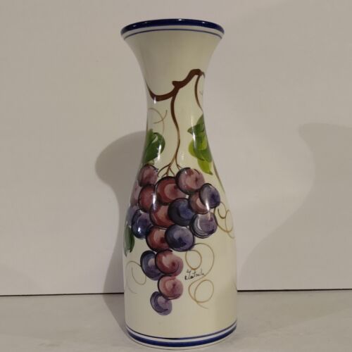 Vintage Intrada Ceramic , Made In Italy - Hand Painted Vase. 9.5"x4". Signed