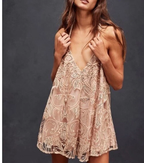 Mameluco Free People Mujer Swingin It Sin Mangas Lentejuelas Talla S Dorado Glamour Años 20 Foto 2 de 4