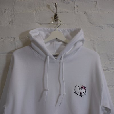 ''W'' x Hello Kitty Japanese Cartoon Vintage HipHop White Hooded Sweatshirt Hoodie