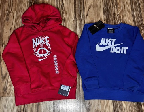 Nike NEW Sweatshirt Cotton Boys Sz 6 Hoodie Crewneck Red Blue