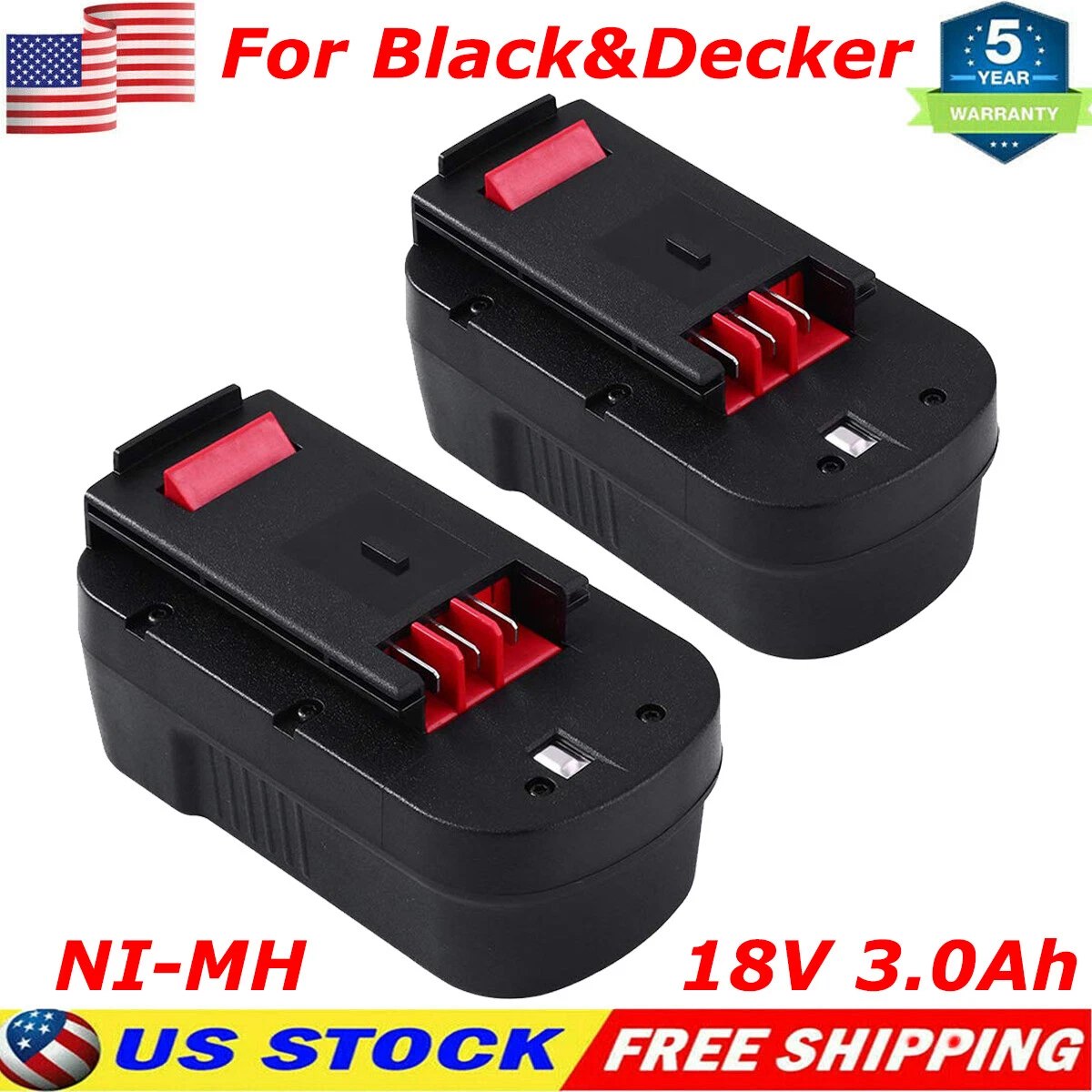 2 x 18V 3.0AH Ni-MH Battery for Black & Decker Firestorm 18 Volt Cordless  Drill