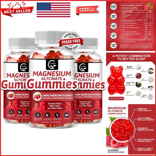 Delicious Sugar-Free Magnesium Glycinate Gummies with Vitamin D & B6 - 180 Count