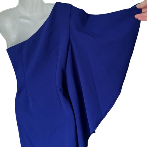 Calvin Klein Womens One Shoulder Cascading Sleeve Sheath Dress Size 2 Blue Party - Picture 3 of 8